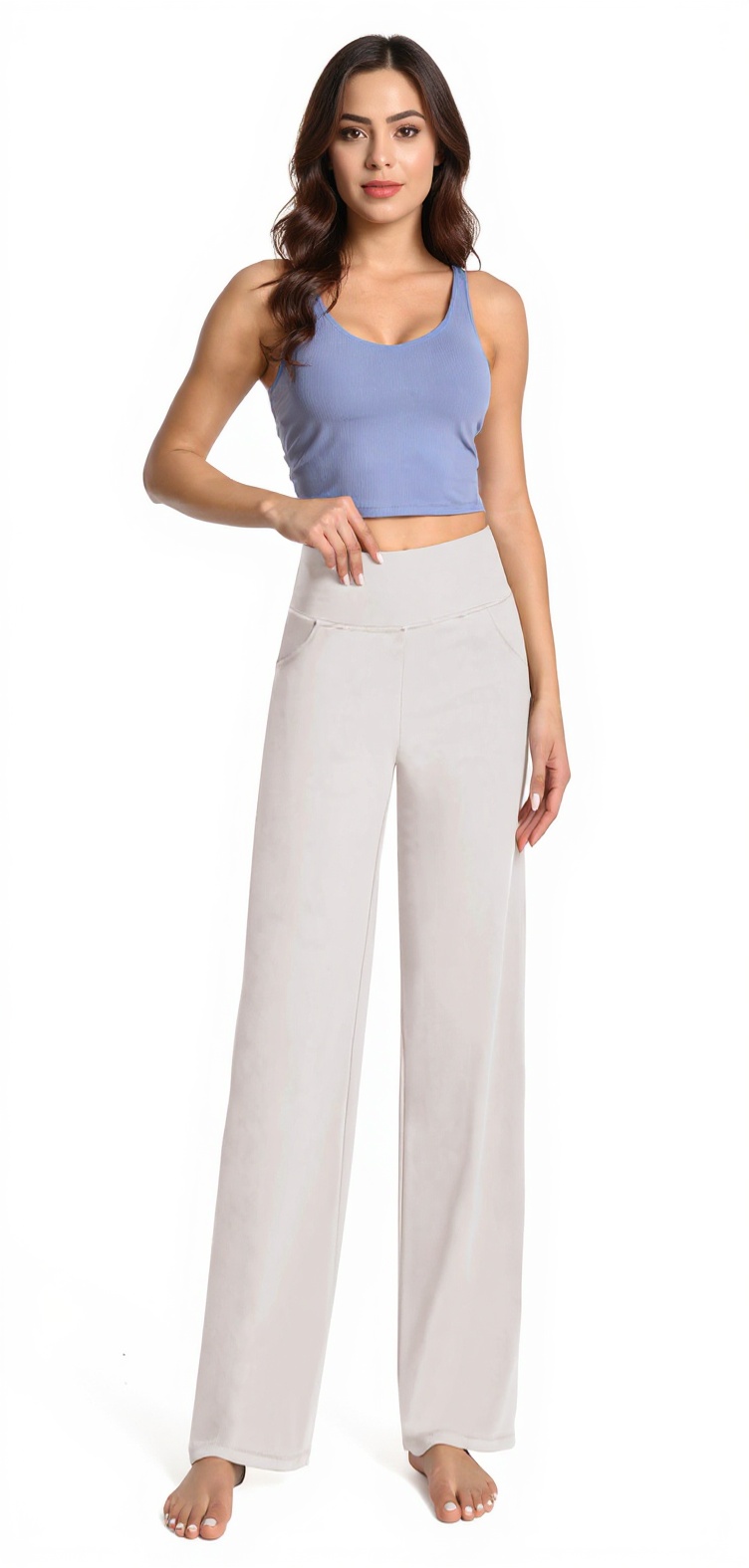 Wide Leg Yoga Pants with Pockets — Light Khaki